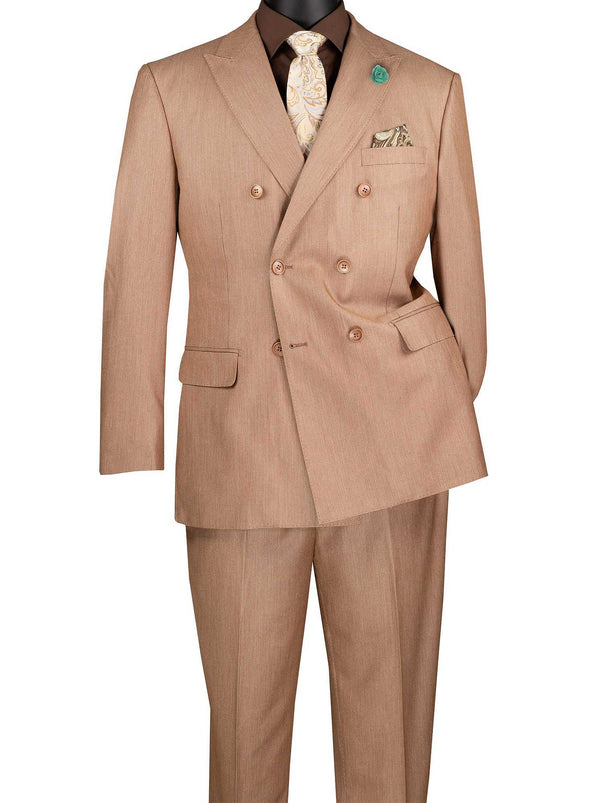 Luxurious Men's Sharkskin Double Breasted 4x6 Regular-Fit Suit, Adj Waist, Free Socks - MOCHA