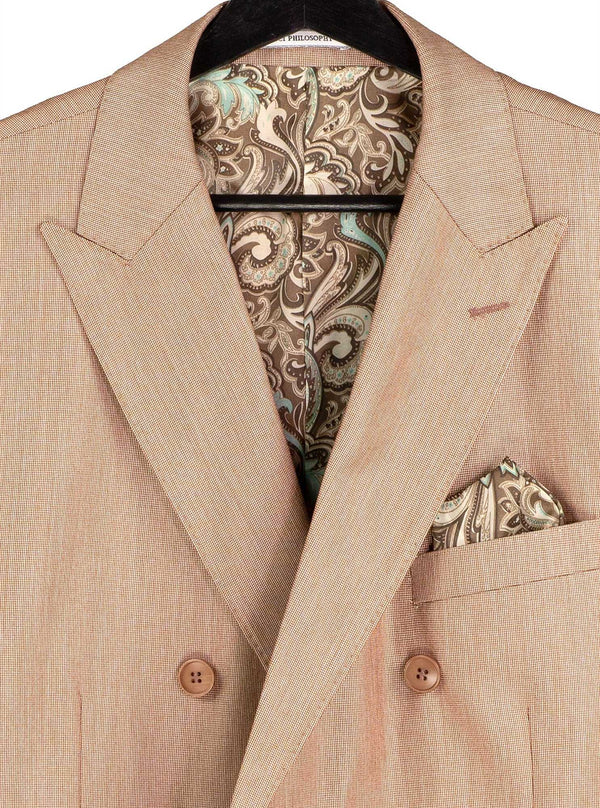 Luxurious Men's Sharkskin Double Breasted 4x6 Regular-Fit Suit, Adj Waist, Free Socks - MOCHA