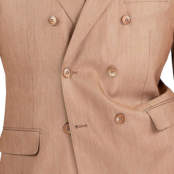 Luxurious Men's Sharkskin Double Breasted 4x6 Regular-Fit Suit, Adj Waist, Free Socks - MOCHA
