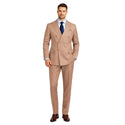 Luxurious Men's Sharkskin Double Breasted 4x6 Regular-Fit Suit, Adj Waist, Free Socks - MOCHA