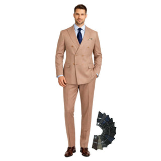 Luxurious Men's Sharkskin Double Breasted 4x6 Regular-Fit Suit, Adj Waist, Free Socks - MOCHA