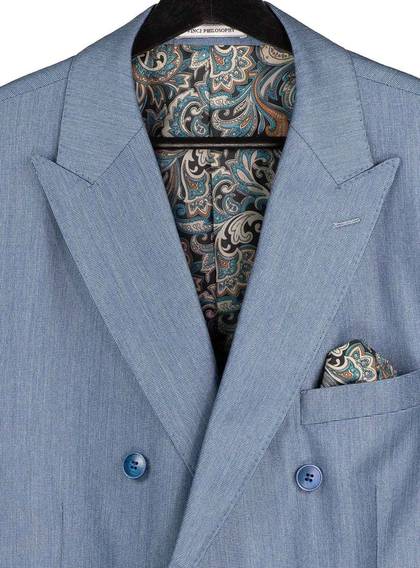 Luxurious Men's Sharkskin Double Breasted 4x6 Regular-Fit Suit, Adj Waist, Free Socks - MOCHA