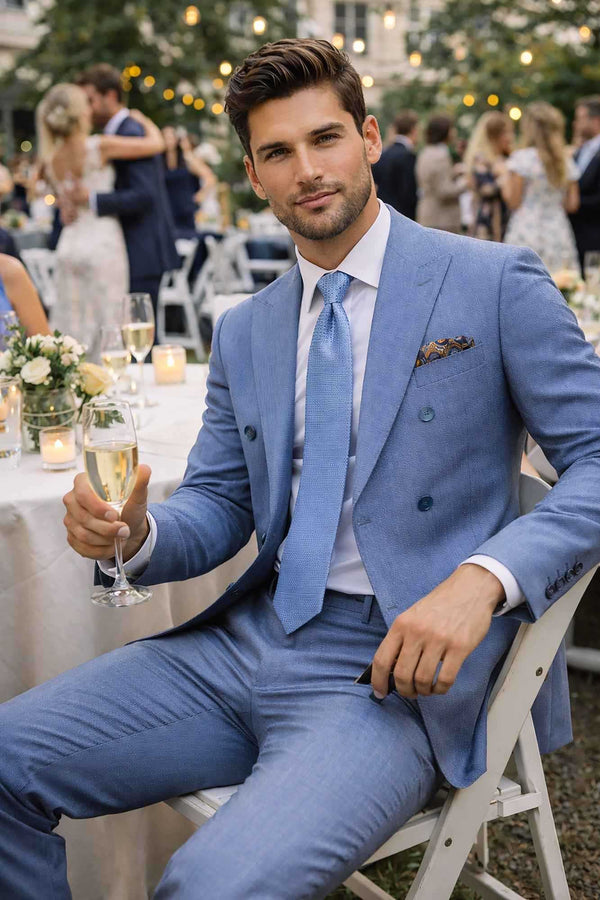 Luxurious Men's Sharkskin Double Breasted 4x6 Regular-Fit Suit, Adj Waist, Free Socks - MOCHA