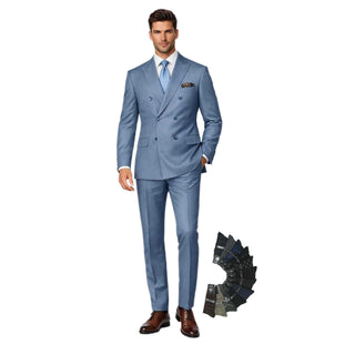 Luxurious Men's Sharkskin Double Breasted 4x6 Regular-Fit Suit, Adj Waist, Free Socks - MOCHA