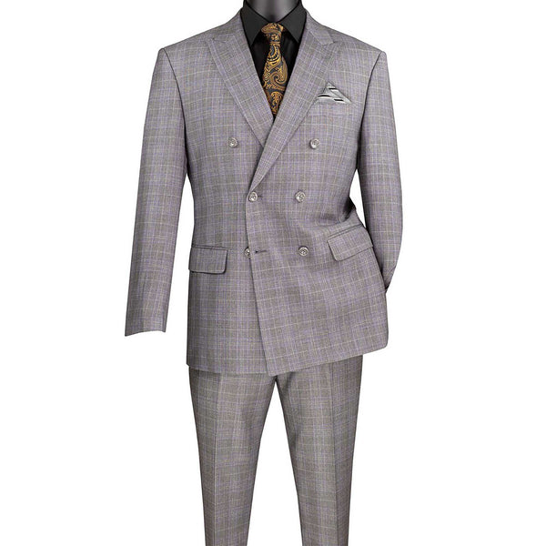 Men's Double Breasted Glen Plaid Suit 6x2, Regular-Fit, Adjust Waist, Free Socks