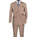 Men's Double Breasted Glen Plaid Suit 6x2, Regular-Fit, Adjust Waist, Free Socks-TAN