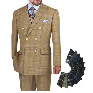 Luxurious Men's Double-Breasted Glen Plaid Suit Mocha