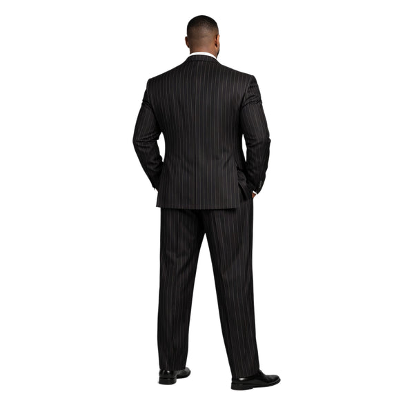 Men's Double Breasted Pinstripe Suit 6x2, Regular-Fit, Adjust Waist, BLACK