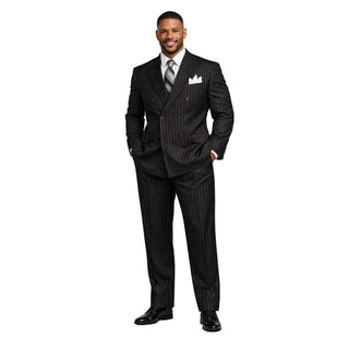 Men's Double Breasted Pinstripe Suit 6x2, Regular-Fit, Adjust Waist, CANYON CLAY