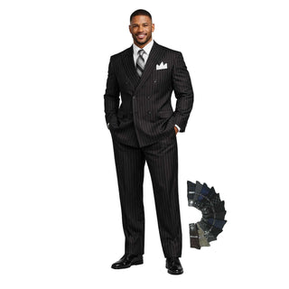 Men's Double Breasted Pinstripe Suit 6x2, Regular-Fit, Adjust Waist, CANYON CLAY