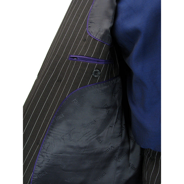 Men's Double Breasted Pinstripe Suit 6x2, Regular-Fit, Adjust Waist, BLACK