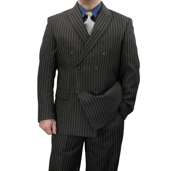 Men's Double Breasted Pinstripe Suit 6x2, Regular-Fit, Adjust Waist, BLACK