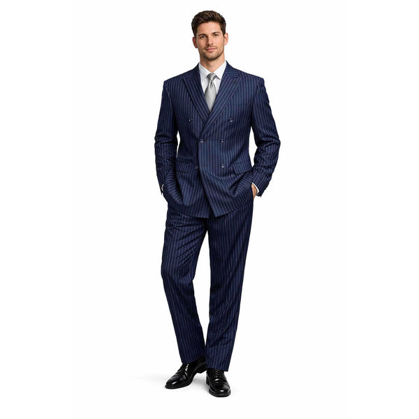 Men's Double Breasted Pinstripe Suit 6x2, Regular-Fit, Adjust Waist, BLACK
