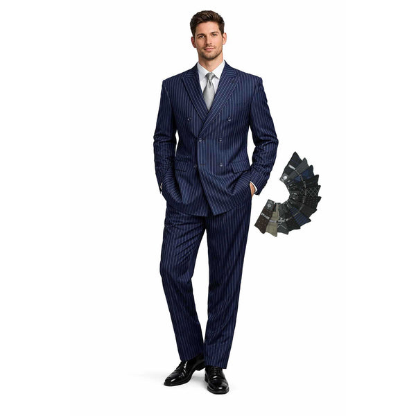 Men's Double Breasted Pinstripe Suit 6x2, Regular-Fit, Adjust Waist, BLACK