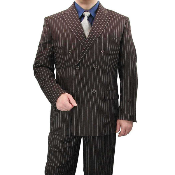 Men's Double Breasted Pinstripe Suit 6x2, Regular-Fit, Adjust Waist, BROWN