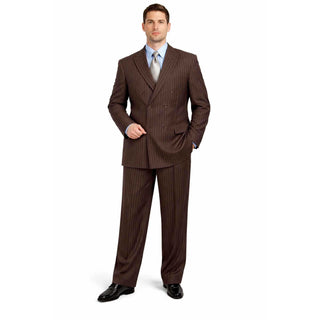 Men's Double Breasted Pinstripe Suit 6x2, Regular-Fit, Adjust Waist, BROWN