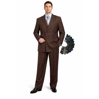 Men's Double Breasted Pinstripe Suit 6x2, Regular-Fit, Adjust Waist, BROWN