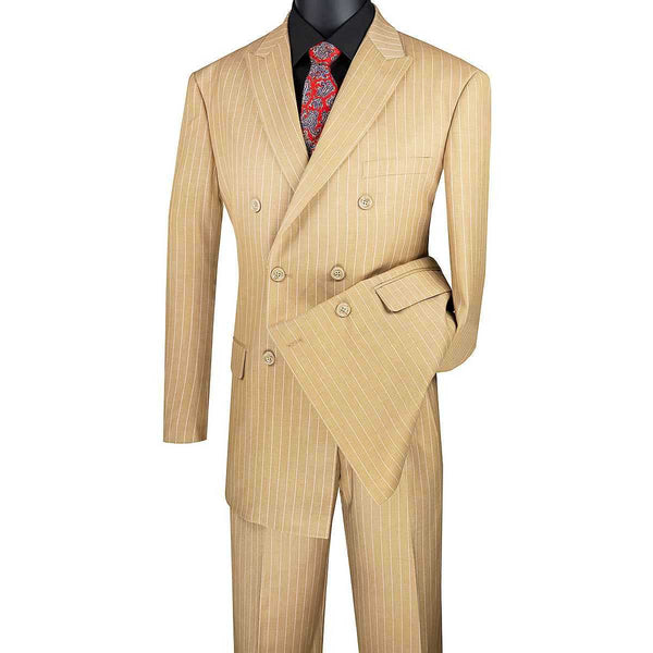 Men's Double Breasted Pinstripe Suit 6x2, Regular-Fit, Adjust Waist, CAMEL