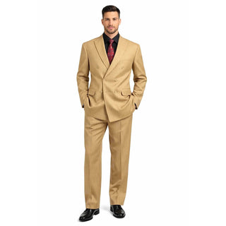Men's Double Breasted Pinstripe Suit 6x2, Regular-Fit, Adjust Waist, CAMEL