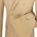 Men's Double Breasted Pinstripe Suit 6x2, Regular-Fit, Adjust Waist, CAMEL