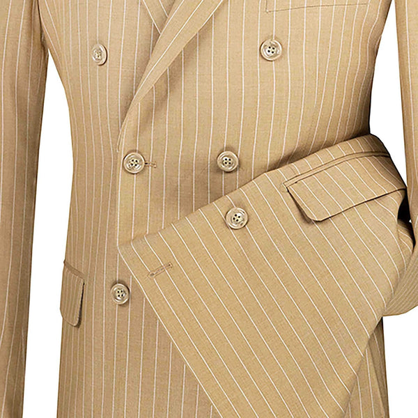 Men's Double Breasted Pinstripe Suit 6x2, Regular-Fit, Adjust Waist, CAMEL