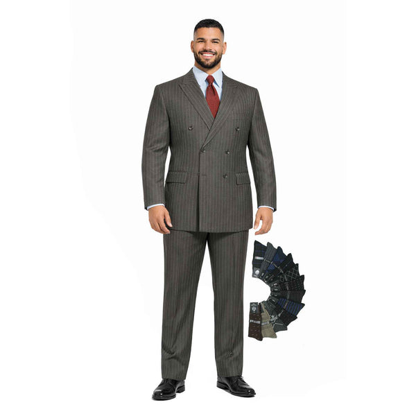 Men's Double Breasted Pinstripe Suit 6x2, Regular-Fit, Adjust Waist, CHARCOAL