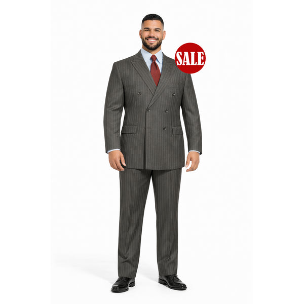 Men's Double Breasted Pinstripe Suit 6x2, Regular-Fit, Adjust Waist, CHARCOAL