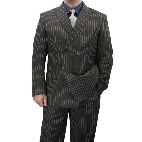 Men's Double Breasted Pinstripe Suit 6x2, Regular-Fit, Adjust Waist, CHARCOAL