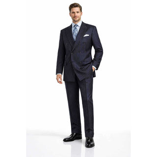 Men's Double Breasted Pinstripe Suit 6x2, Regular-Fit, Adjust Waist, NAVY