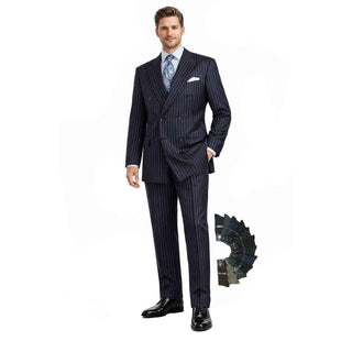 Men's Double Breasted Pinstripe Suit 6x2, Regular-Fit, Adjust Waist, NAVY