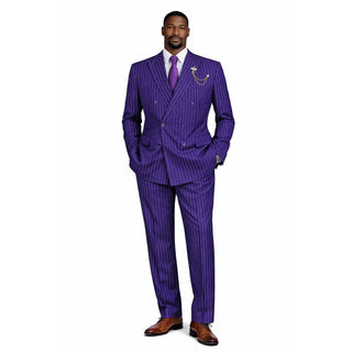 Men's Double Breasted Pinstripe Suit 6x2, Regular-Fit, Adjust Waist, PURPLE