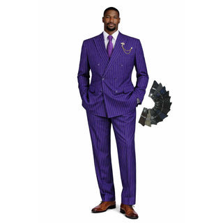 Men's Double Breasted Pinstripe Suit 6x2, Regular-Fit, Adjust Waist, PURPLE