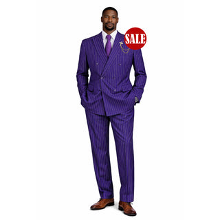 Men's Double Breasted Pinstripe Suit 6x2, Regular-Fit, Adjust Waist, PURPLE