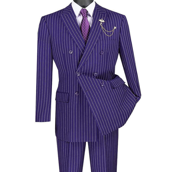 Men's Double Breasted Pinstripe Suit 6x2, Regular-Fit, Adjust Waist, PURPLE