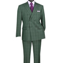 Men's Double Breasted Glen Plaid Suit 6x2, Regular-Fit, Adjust Waist, Free Socks -FORREST GREEN