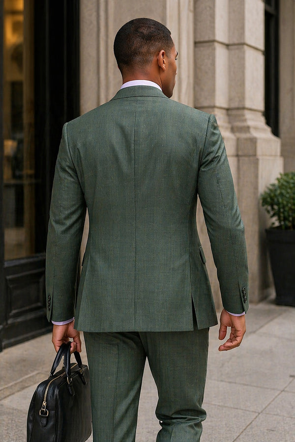 Men's Double Breasted Glen Plaid Suit 6x2, Regular-Fit, Adjust Waist, Free Socks -FORREST GREEN