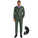 Men's Double Breasted Glen Plaid Suit 6x2, Regular-Fit, Adjust Waist, Free Socks -FORREST GREEN