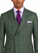Men's Double Breasted Glen Plaid Suit 6x2, Regular-Fit, Adjust Waist, Free Socks -FORREST GREEN