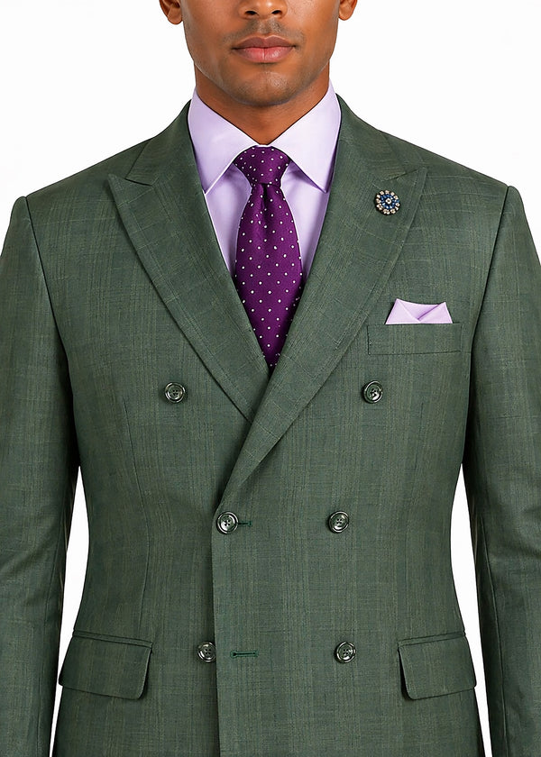 Men's Double Breasted Glen Plaid Suit 6x2, Regular-Fit, Adjust Waist, Free Socks -FORREST GREEN