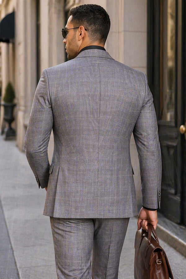 Men's Double Breasted Glen Plaid Suit 6x2, Regular-Fit, Adjust Waist, Free Socks