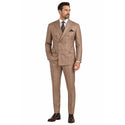 Men's Double Breasted Glen Plaid Suit 6x2, Regular-Fit, Adjust Waist, Free Socks-TAN