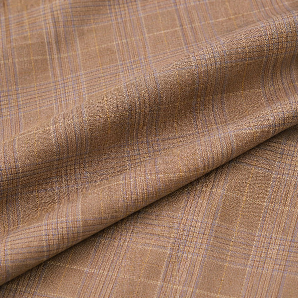 Men's Double Breasted Glen Plaid Suit 6x2, Regular-Fit, Adjust Waist, Free Socks-TAN