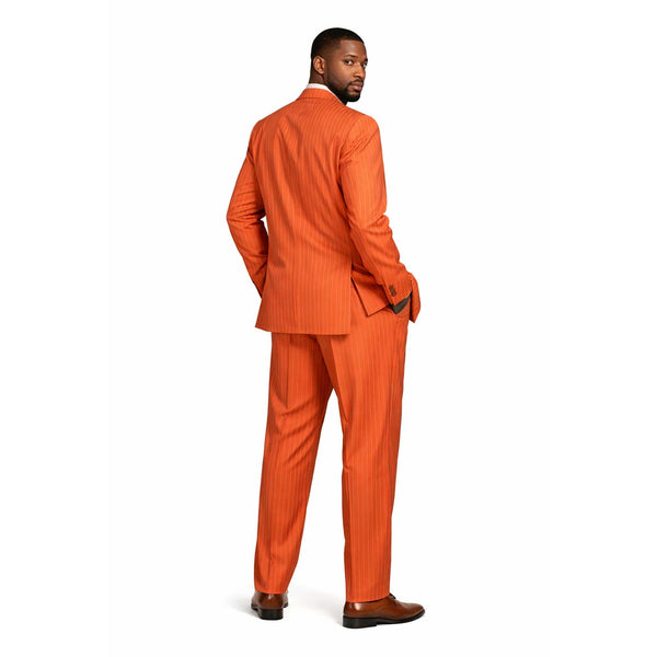 Men's Double Breasted Pinstripe Suit 6x2, Regular-Fit, Adjust Waist, CANYON CLAY