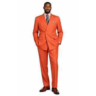 Men's Double Breasted Pinstripe Suit 6x2, Regular-Fit, Adjust Waist, CANYON CLAY