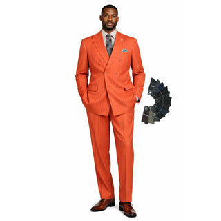 Men's Double Breasted Pinstripe Suit 6x2, Regular-Fit, Adjust Waist, CANYON CLAY