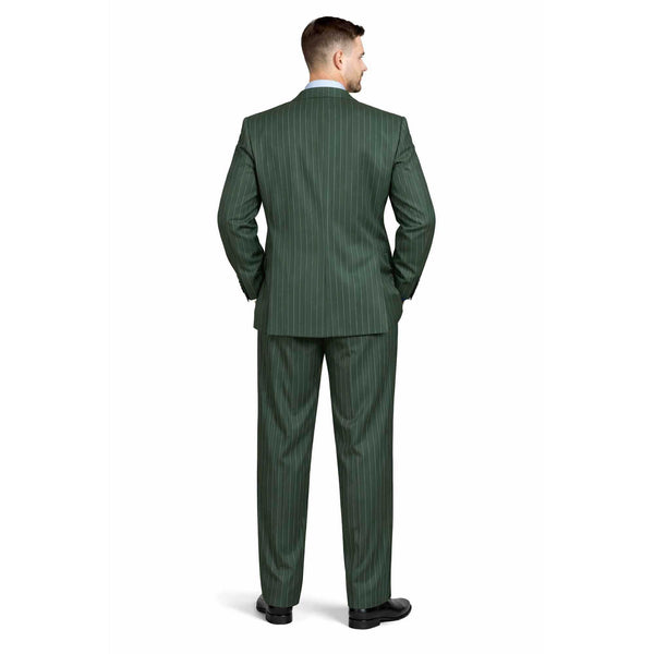 Men's Double Breasted Pinstripe Suit 6x2, Regular-Fit, Adjust Waist, HUNTER GREEN