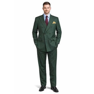 Men's Double Breasted Pinstripe Suit 6x2, Regular-Fit, Adjust Waist, HUNTER GREEN