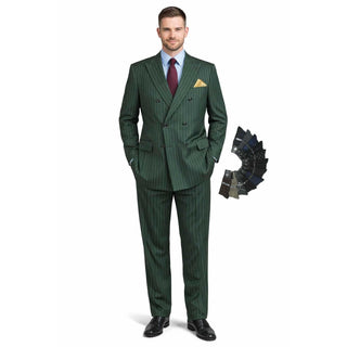Men's Double Breasted Pinstripe Suit 6x2, Regular-Fit, Adjust Waist, HUNTER GREEN