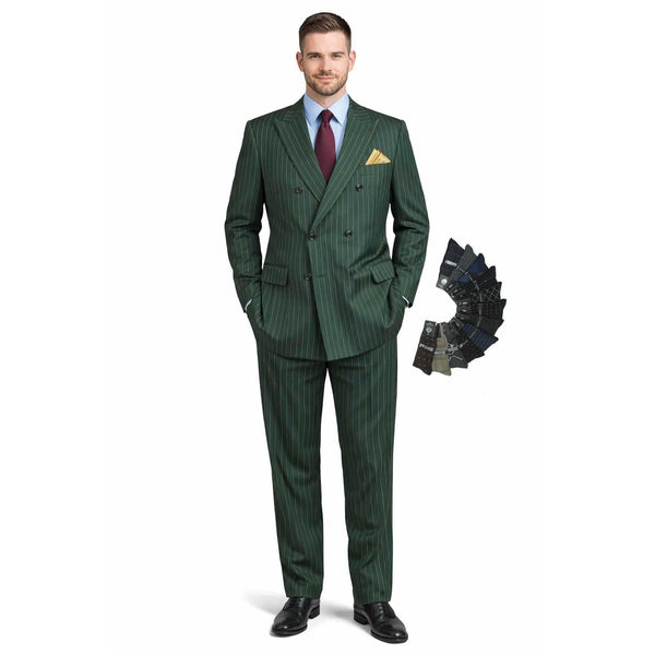 Men's Double Breasted Pinstripe Suit 6x2, Regular-Fit, Adjust Waist, HUNTER GREEN