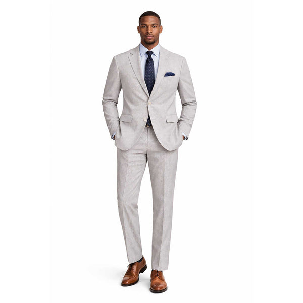 Men's Seersucker Striped Suit 2-PC Modern-Fit, Adjustable Waist, Free Socks, BLACK